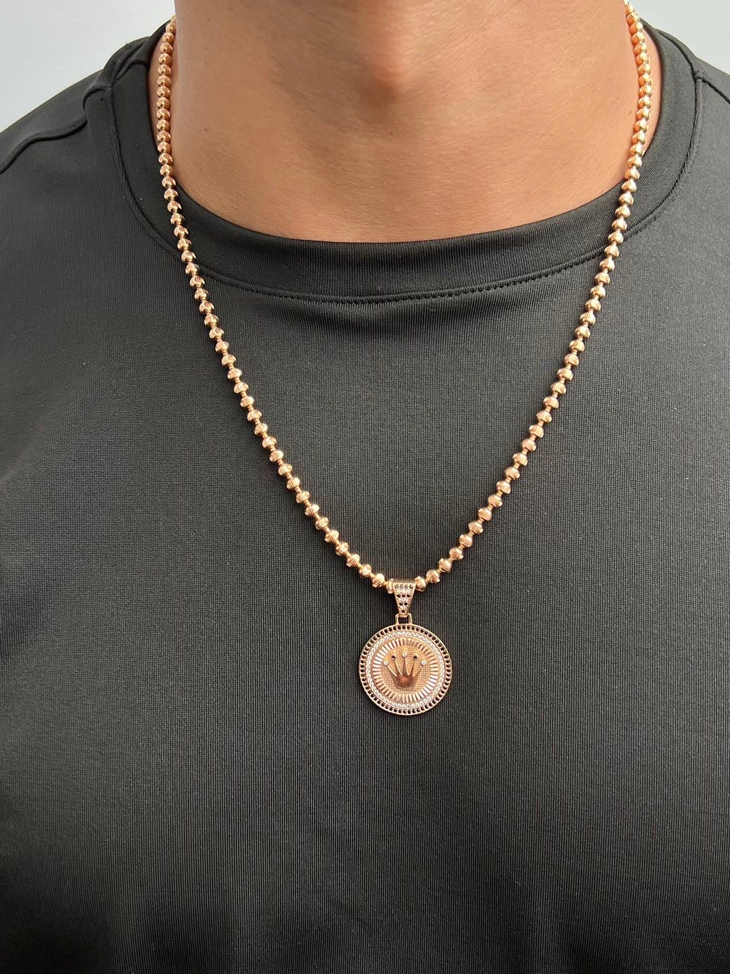Dije corona rx con swarovski blanco y negro 6.65gr / Largo 3.7cm — Oro Rosado