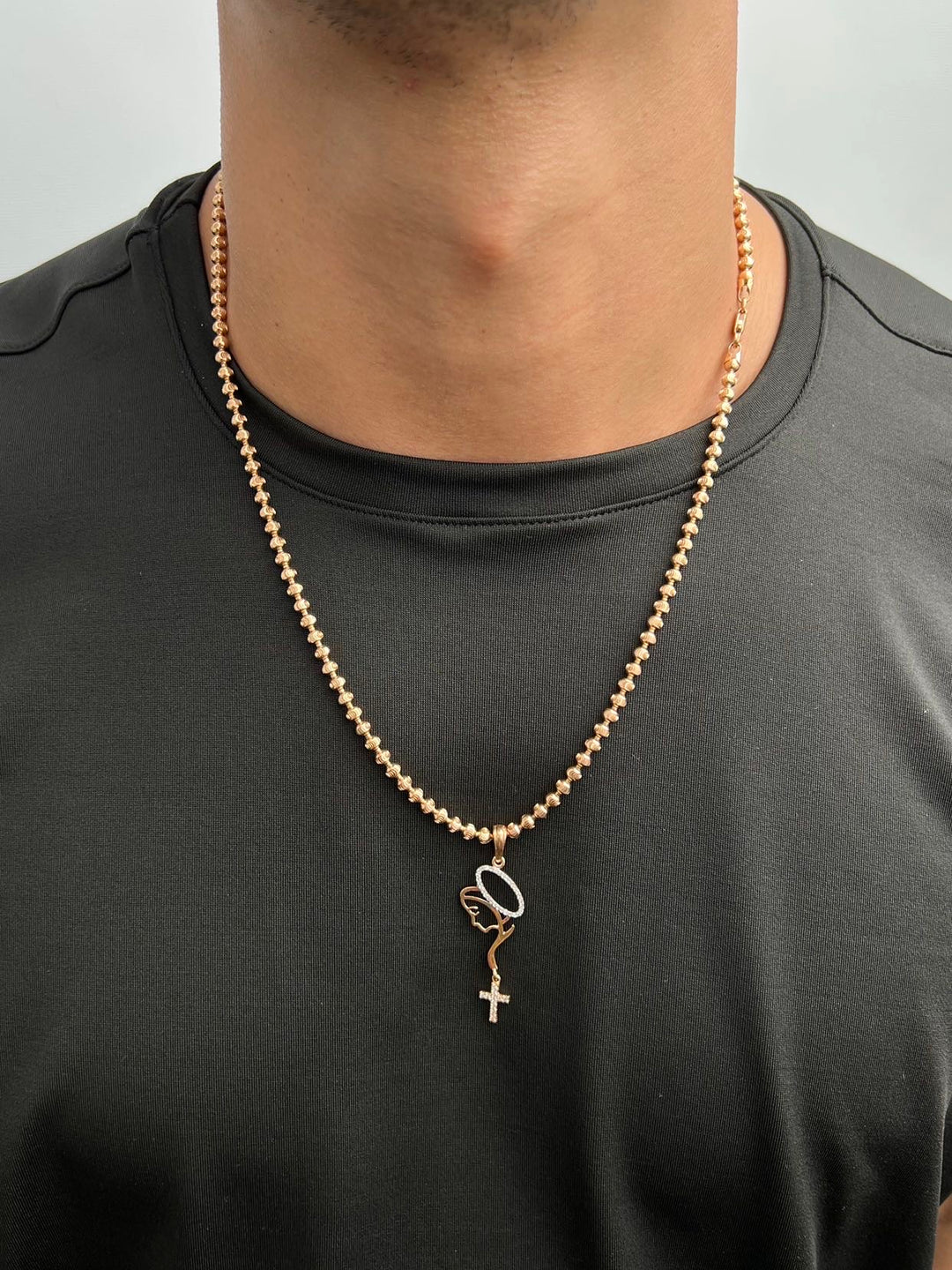 Dije virgen maria con swarovski blanco 2.3gr / Largo 5.4cm — Oro Rosado