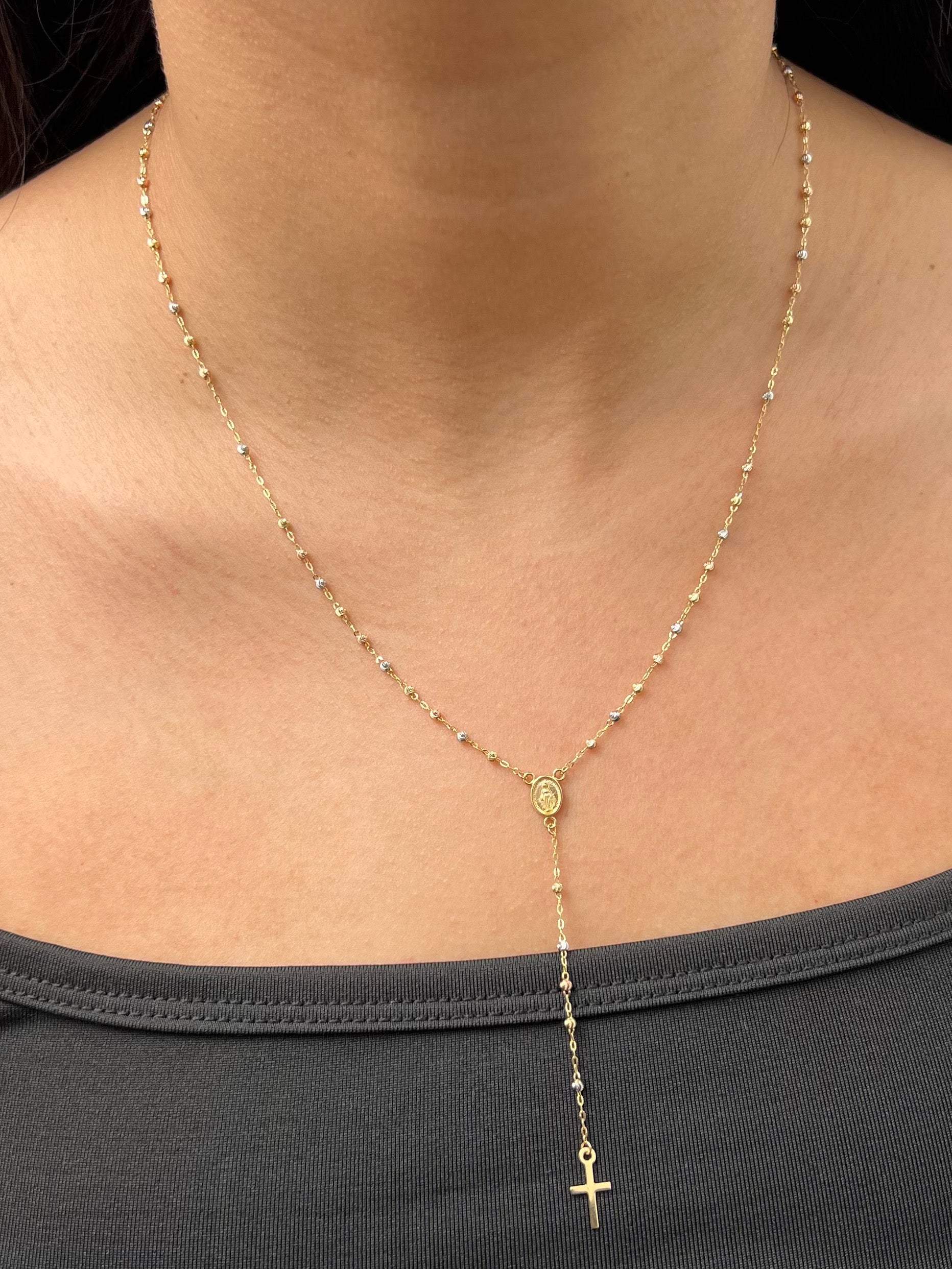 Rosario diamantado virgen de la milagrosa 3.45gr / Largo 50cm / Tres Oros italy +4 M