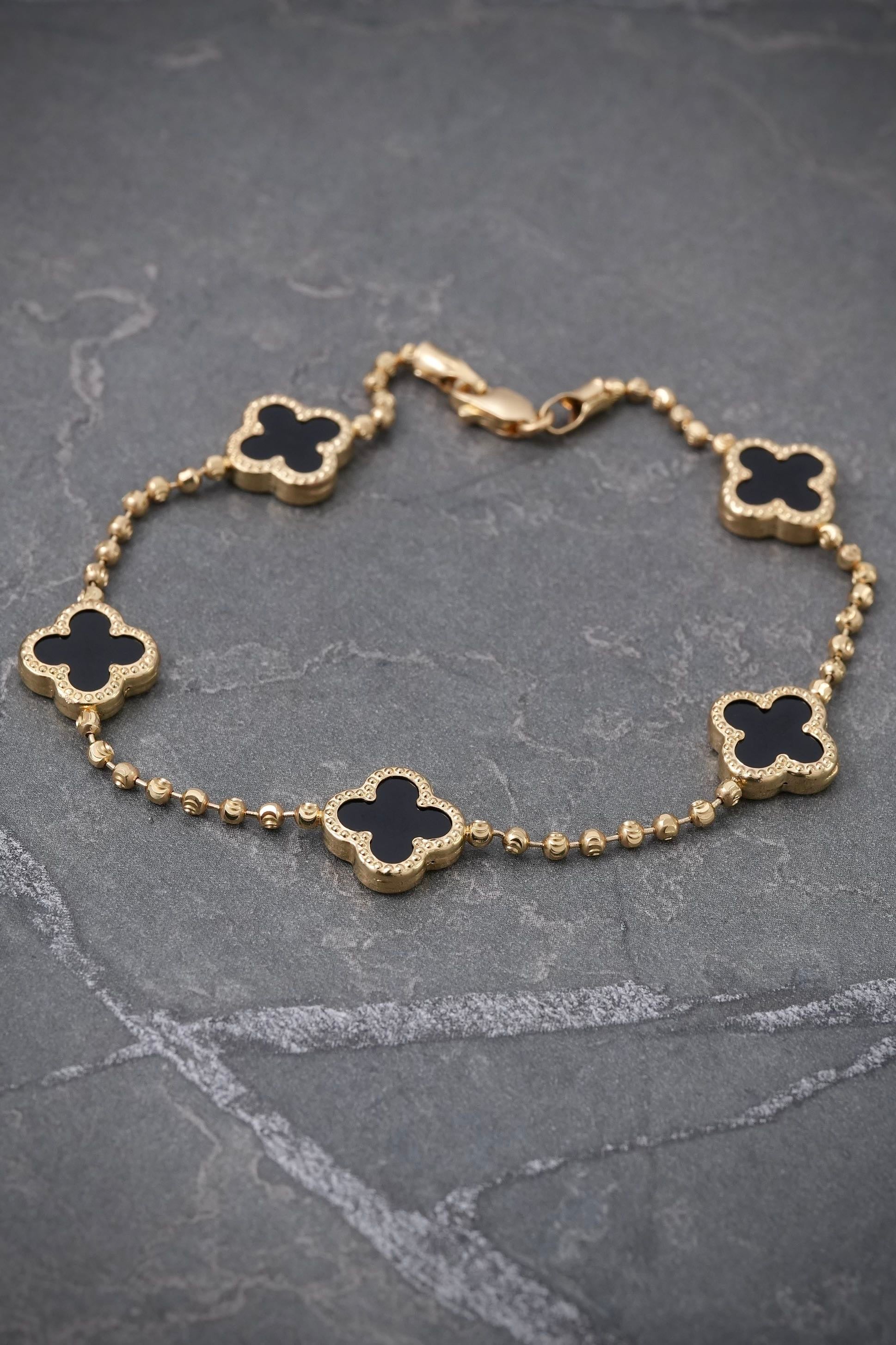 Pulso lucky clover negro 5.3gr / Largo 19cm / Oro Amarillo (Joya) B