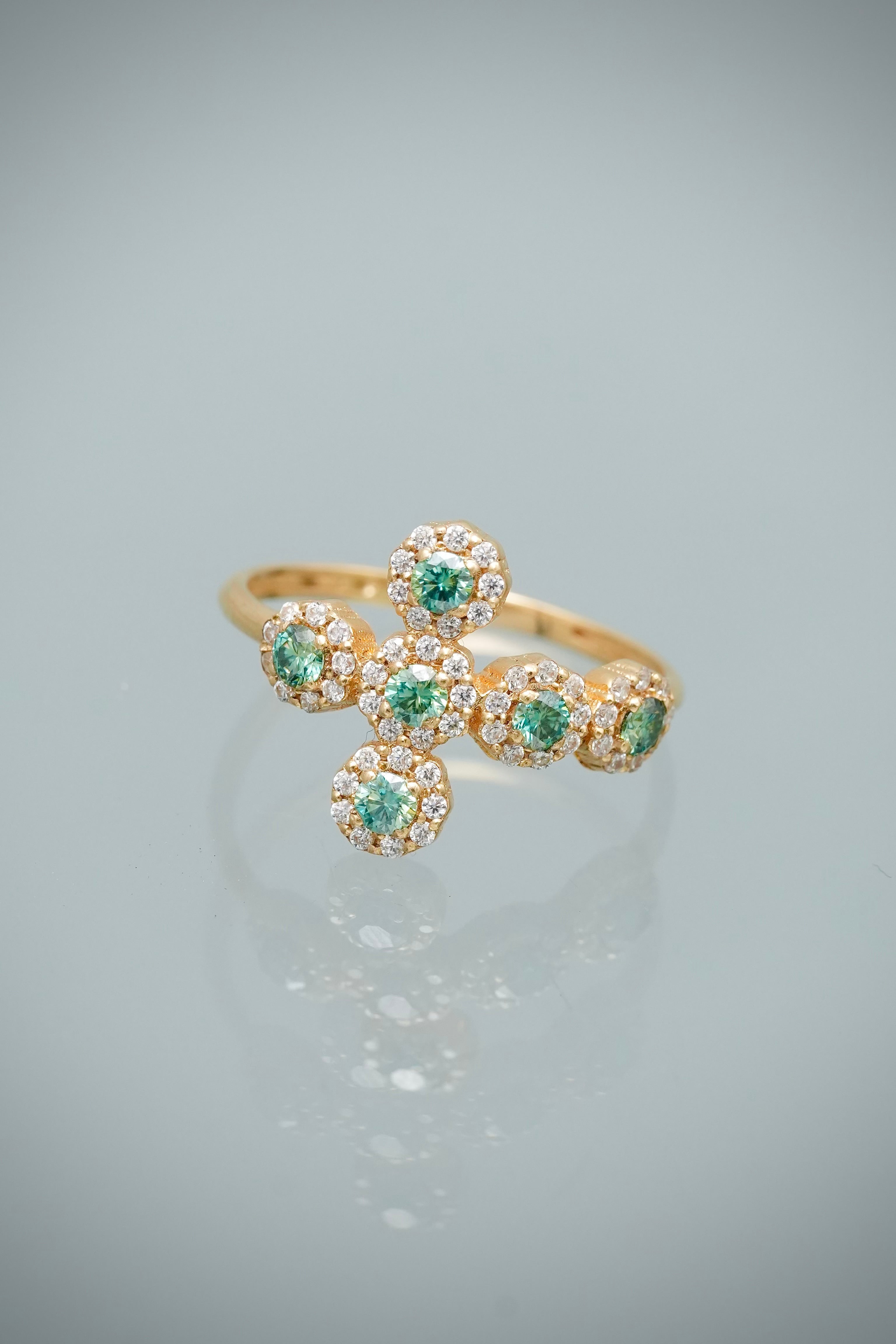 Anillo Cruz con 63pts de Moissanitas 2gr / Talla 7 — Oro Amarillo