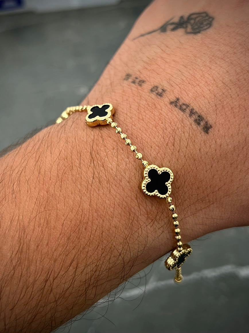 Pulso lucky clover negro 5.3gr / Largo 19cm / Oro Amarillo (Joya) B