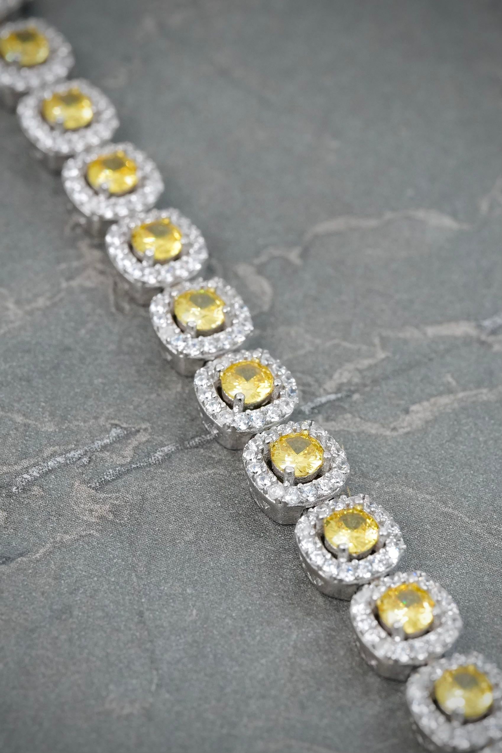 Pulso Tenis con Swarovski Amarillo y Blanco 20.4gr / 17cm / 7.6mm — Plata 925