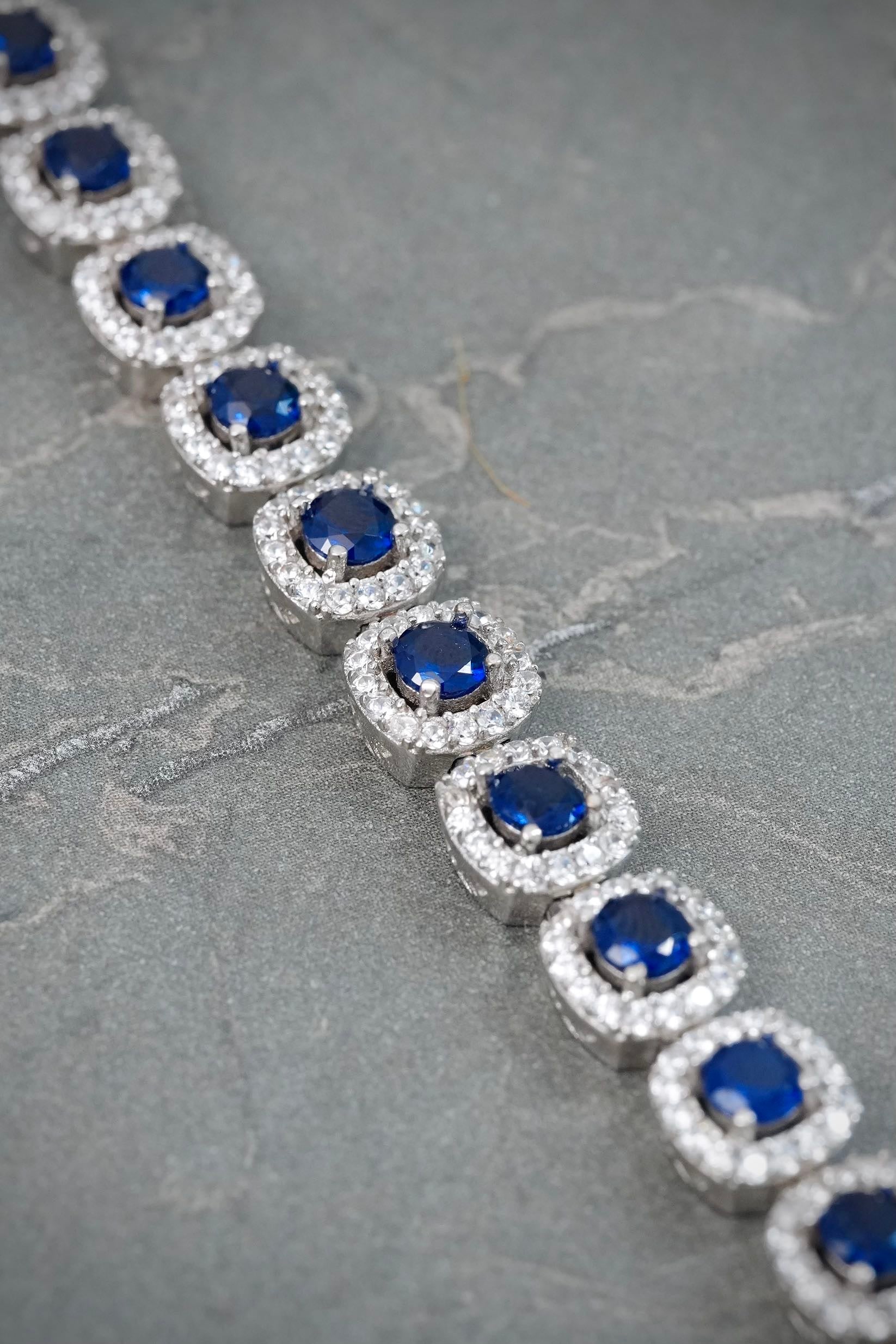 Pulso Tenis con Swarovski Azul y Blanco 19.4gr / 17cm / 7.7mm — Plata 925