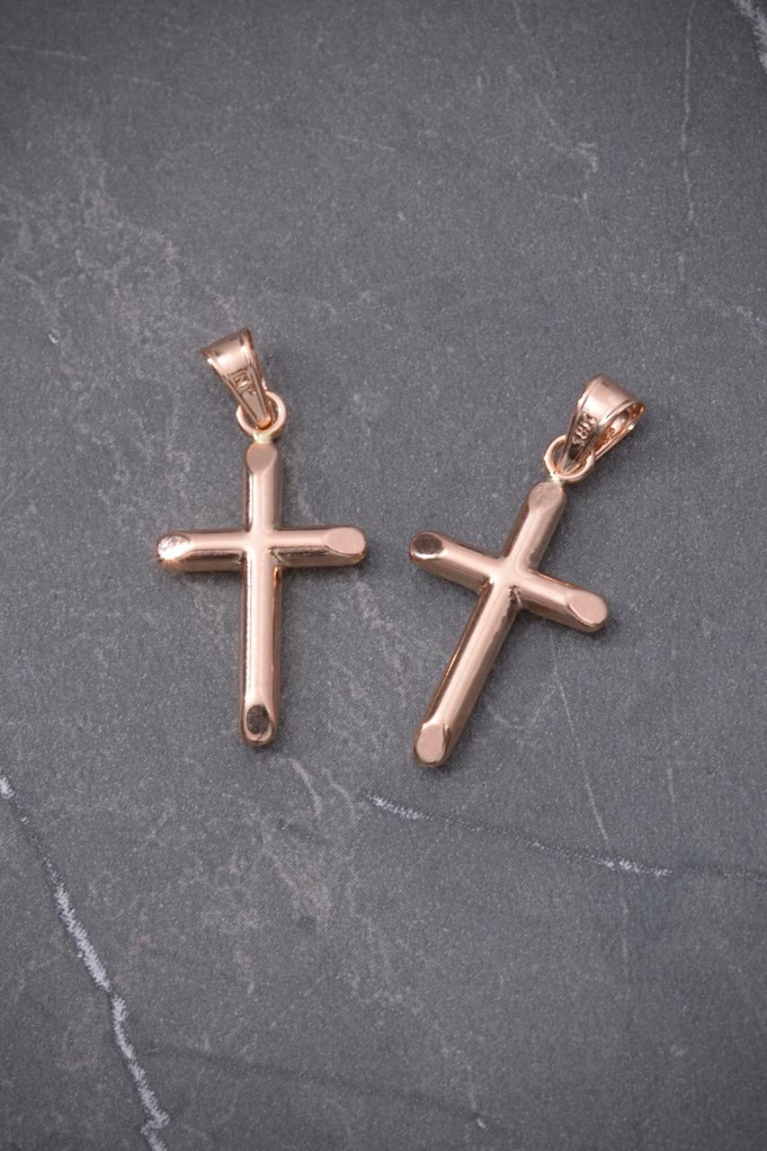 Dije de cruz lisa 0.4gr / Largo 2.2cm / Oro Rosado Nac M