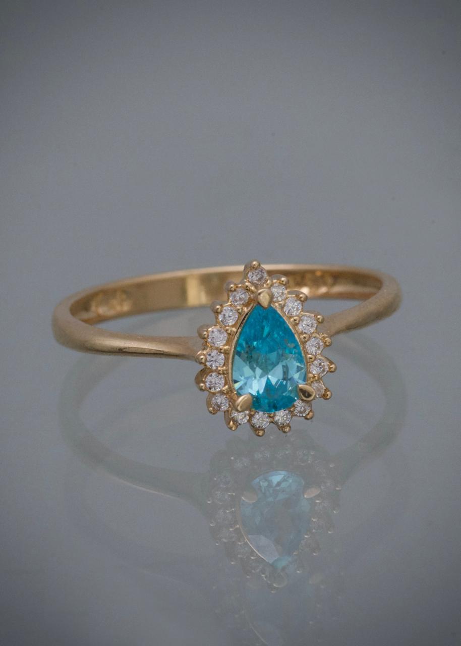 Solitario gota con swarovski azul y blanco 2.15gr / TALLA 6 1/2 / Oro Amarillo Nac P