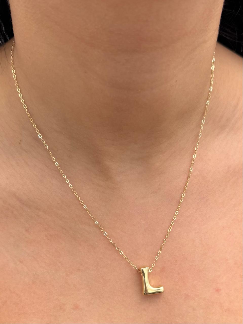 Set Cadena Aro Seguido Dije Letra L 1.25gr / Largo 45cm / Oro Amarillo Italy +3 B