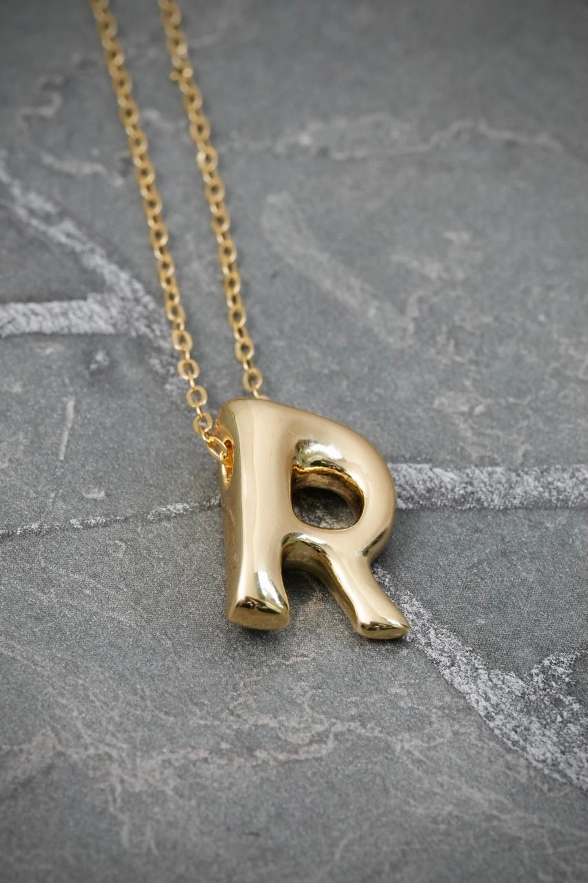 Set Cadena Aro Seguido Dije Letra R 1.35gr / Largo 45cm / Oro Amarillo Italy +3 B