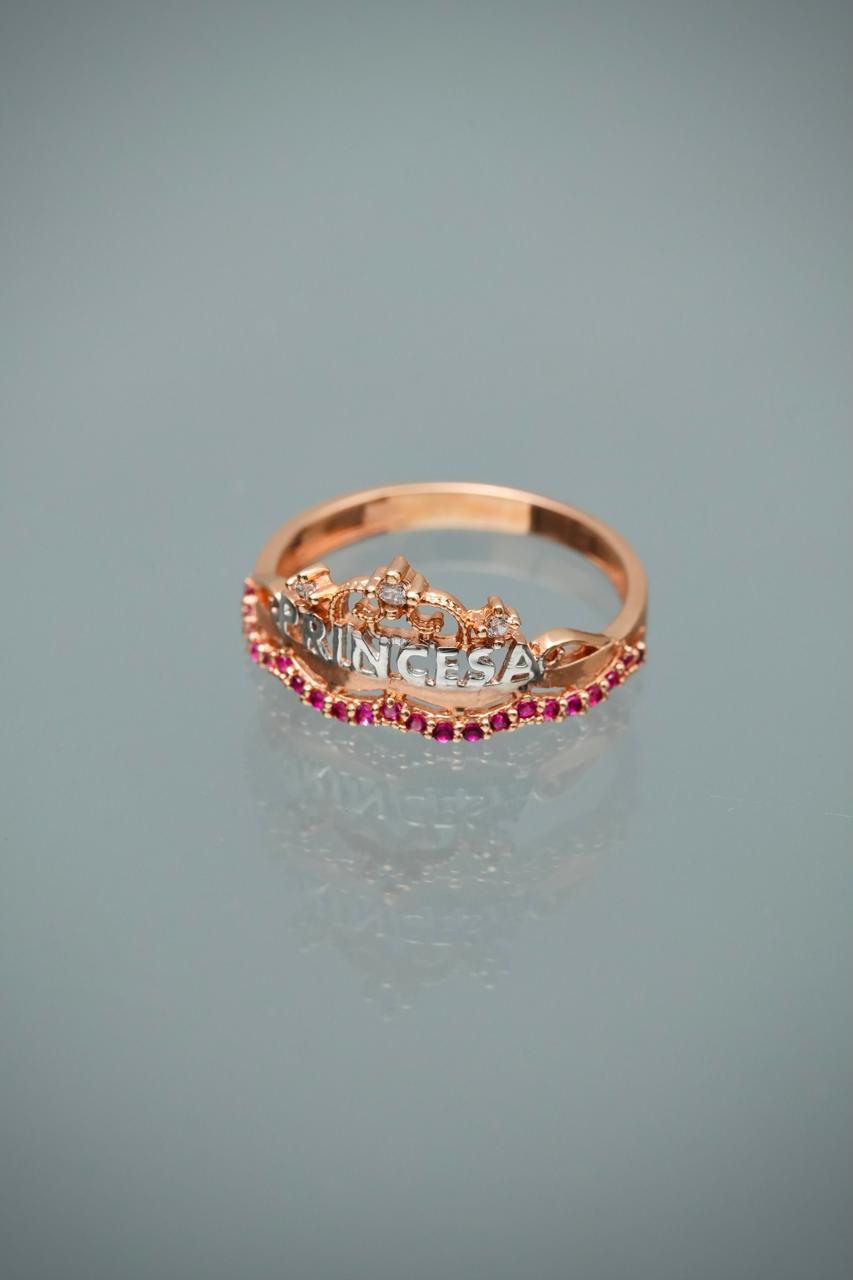 Anillo princesa con swarovski fucsia 2.25gr / Talla 7 — Oro Rosado