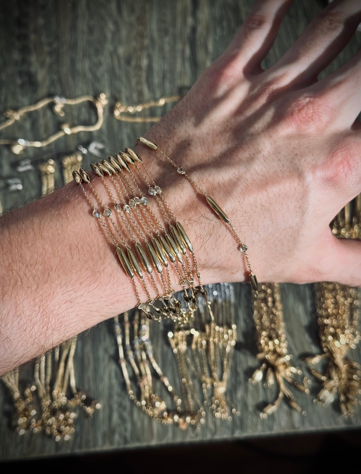 Pulso tejido rolon con swarovski blanco 2.5gr / Oro Amarillo italy cte B (Copia)