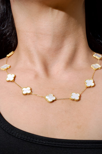 Cadena lucky clover con piedra blanca 14.55gr / Largo 45cm / Oro Amarillo italy cte M