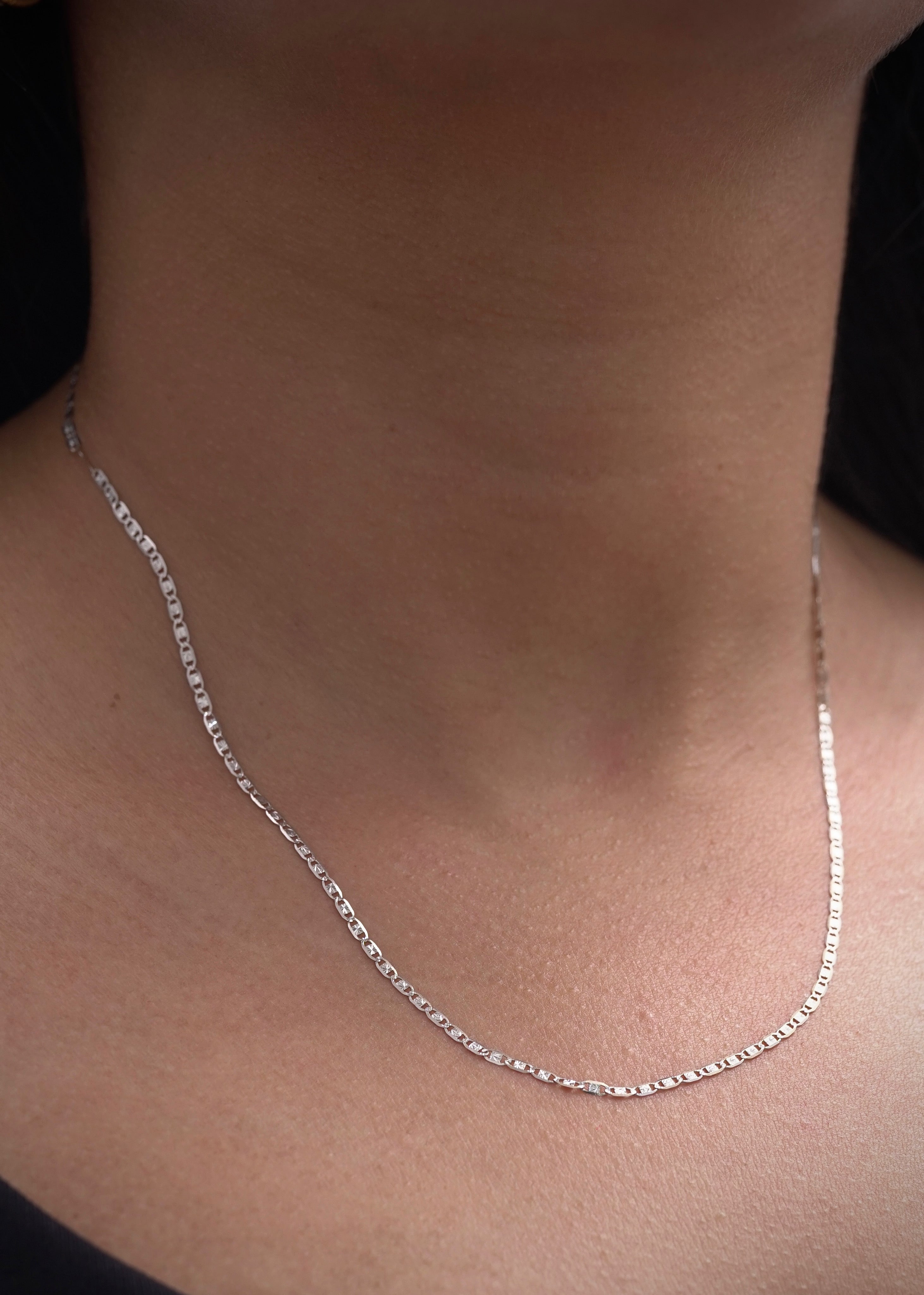 Cadena plana diamantada 2.3gr / Largo 45cm / Oro Blanco italy +3 B