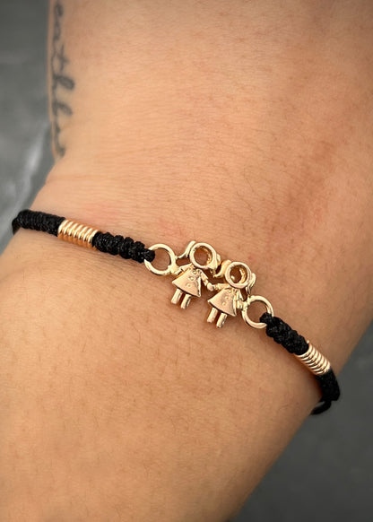 Pulsera en hilo negro con herraje niñas 2.55gr / Oro Rosado (Joya)*