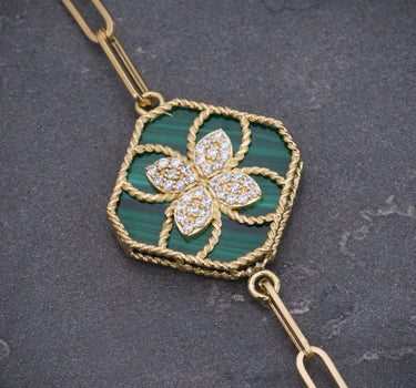 Pulso lucky clover piedra verde 3.8gr / Largo 16.5cm / Oro Amarillo italy cte M