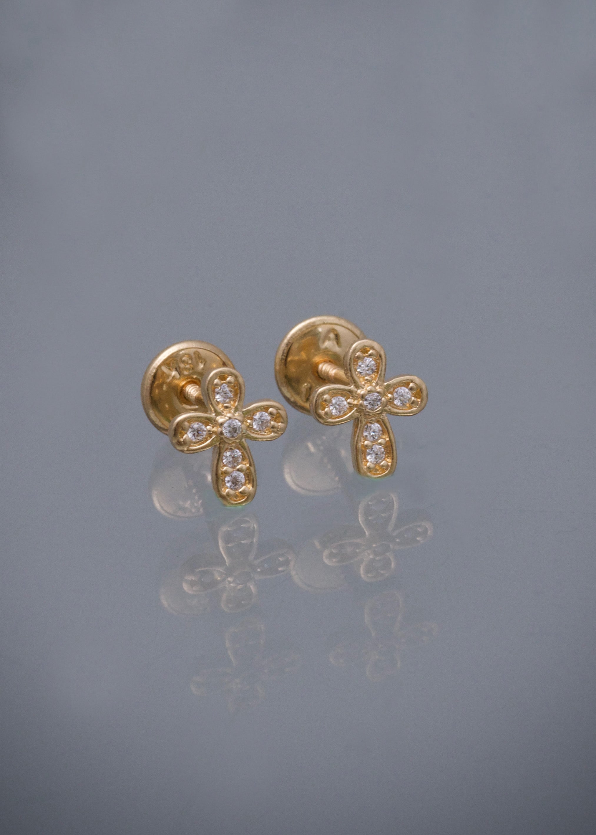Topos cruz con swarovski blanco 0.95gr / Largo 0.7cm / Oro Amarillo Nac P