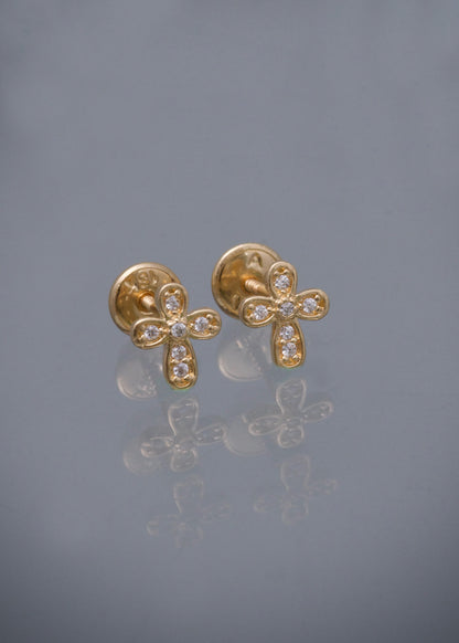 Topos cruz con swarovski blanco 0.95gr / Largo 0.7cm / Oro Amarillo Nac P