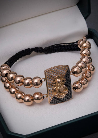 Pulsera en hilo negro con herraje de corazon de jesus 16.2gr / Oro Rosado (Joya) M