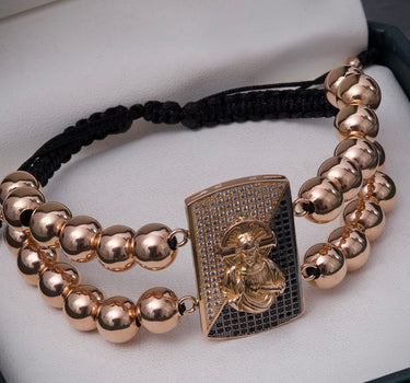 Pulsera en hilo negro con herraje de corazon de jesus 16.2gr / Oro Rosado (Joya) M