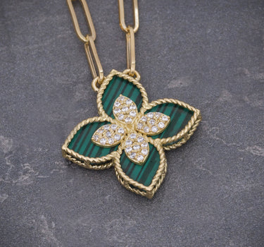 Cadena lucky clover piedra verde 5.6gr / Largo 50cm / Oro Amarillo italy cte M