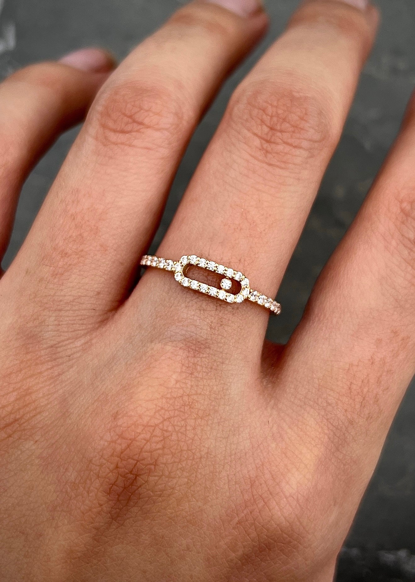 Anillo MK con swarovski blanco 1.3gr / TALLA 7 / Oro Rosado Nac B