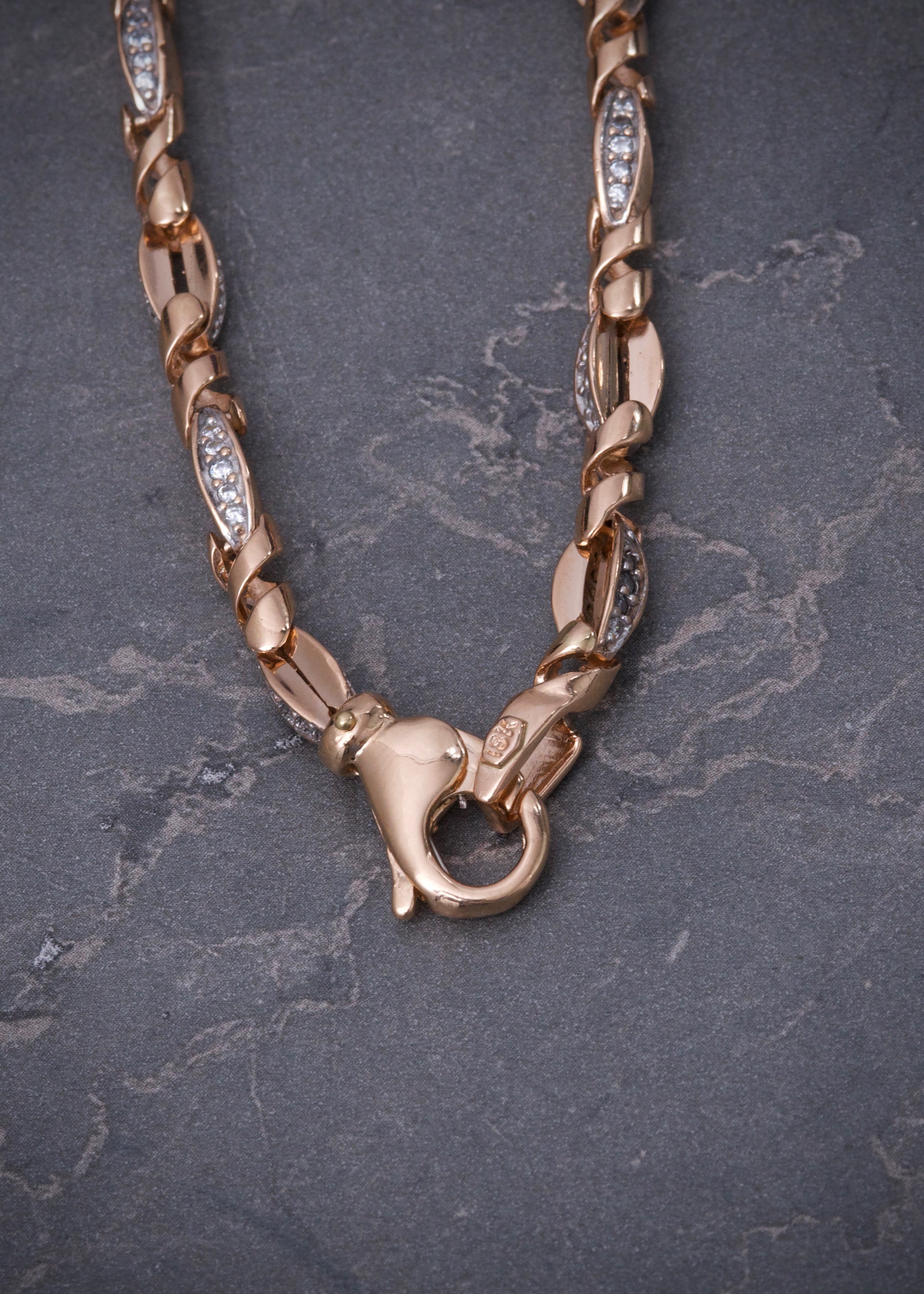 Cadena rustica con swarovski blanco 61.25gr / Largo 68cm / Oro Rosado Nac M
