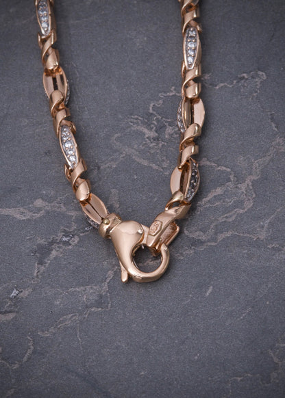 Cadena rustica con swarovski blanco 61.25gr / Largo 68cm / Oro Rosado Nac M