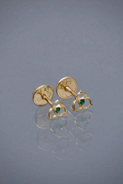 Topos flor con swarovski verde 0.55gr / Largo 0.5cm / Oro Amarillo Nac P