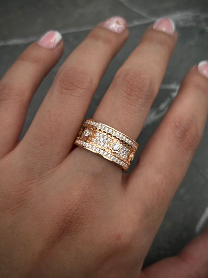 Anillo mecanico con swarovski blanco 11.75 gr / Talla 5 1/4 / Oro Rosado Nac M