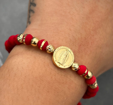 Pulsera en hilo rojo con herraje virgen de guadalupe 1.45gr / Oro Amarillo (Joya) M