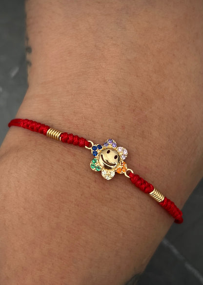 Pulsera en hilo rojo con herraje de flor 1.4gr / Oro Amarillo (Joya) M