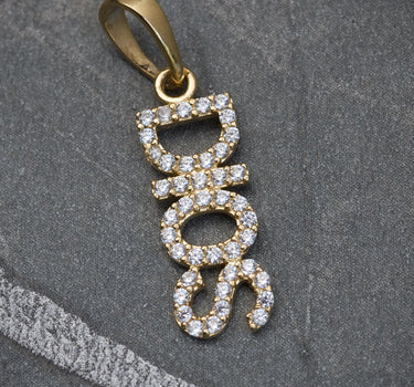 Dije de "dios" con swarovski blanco 0.85gr / 2.3cm / Oro Amarillo Nac B