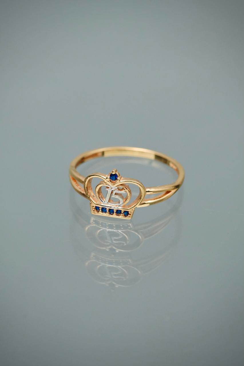 Anillo 15S con swarovski azul 1.65gr / Talla 6 3/4 — Oro Amarillo