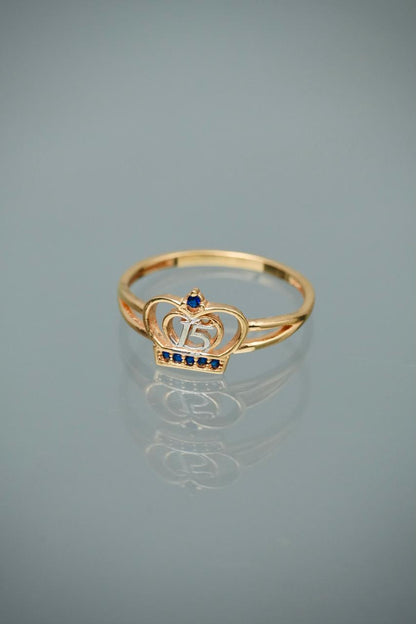 Anillo 15S con swarovski azul 1.65gr / Talla 6 3/4 — Oro Amarillo