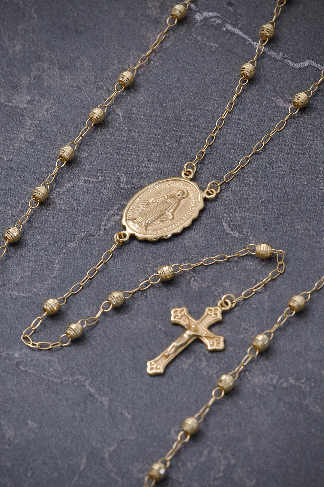 Rosario virgen de la milagrosa diamantado 6.6gr / Largo 65cm — Oro Amarillo