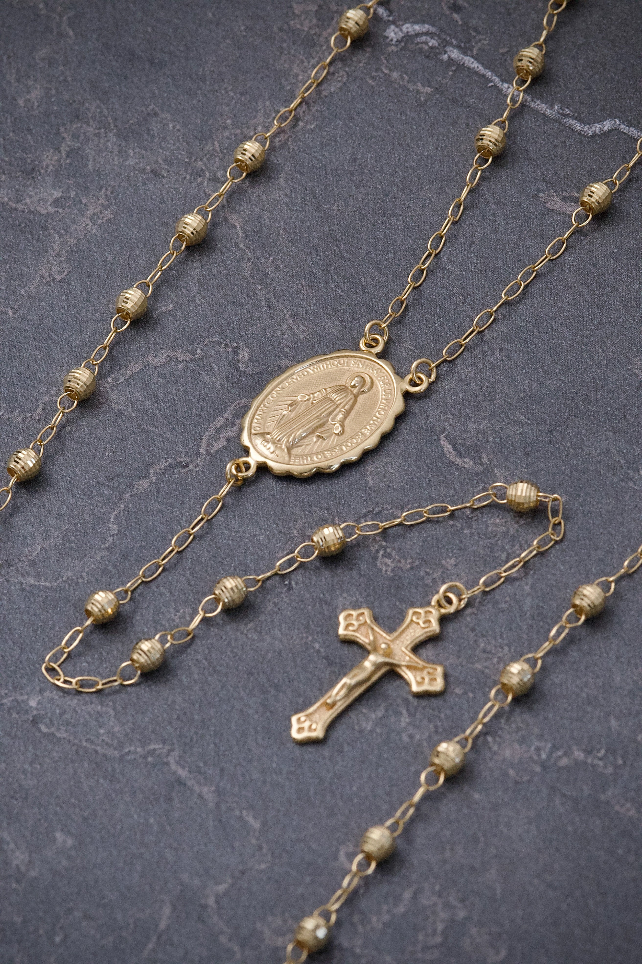 Rosario virgen de la milagrosa diamantado 6.6gr / Largo 65cm / Oro Amarillo italy +2 B