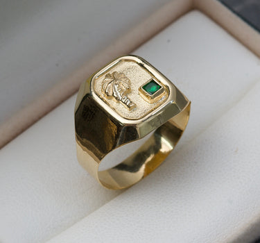 Anillo De Palma COn Swarovski Verde 3.9gr / Oro Amarillo Nac M