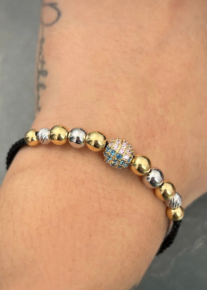Pulsera en hilo negro con bola de fuego 3.85gr / Dos Oros (Joya) M