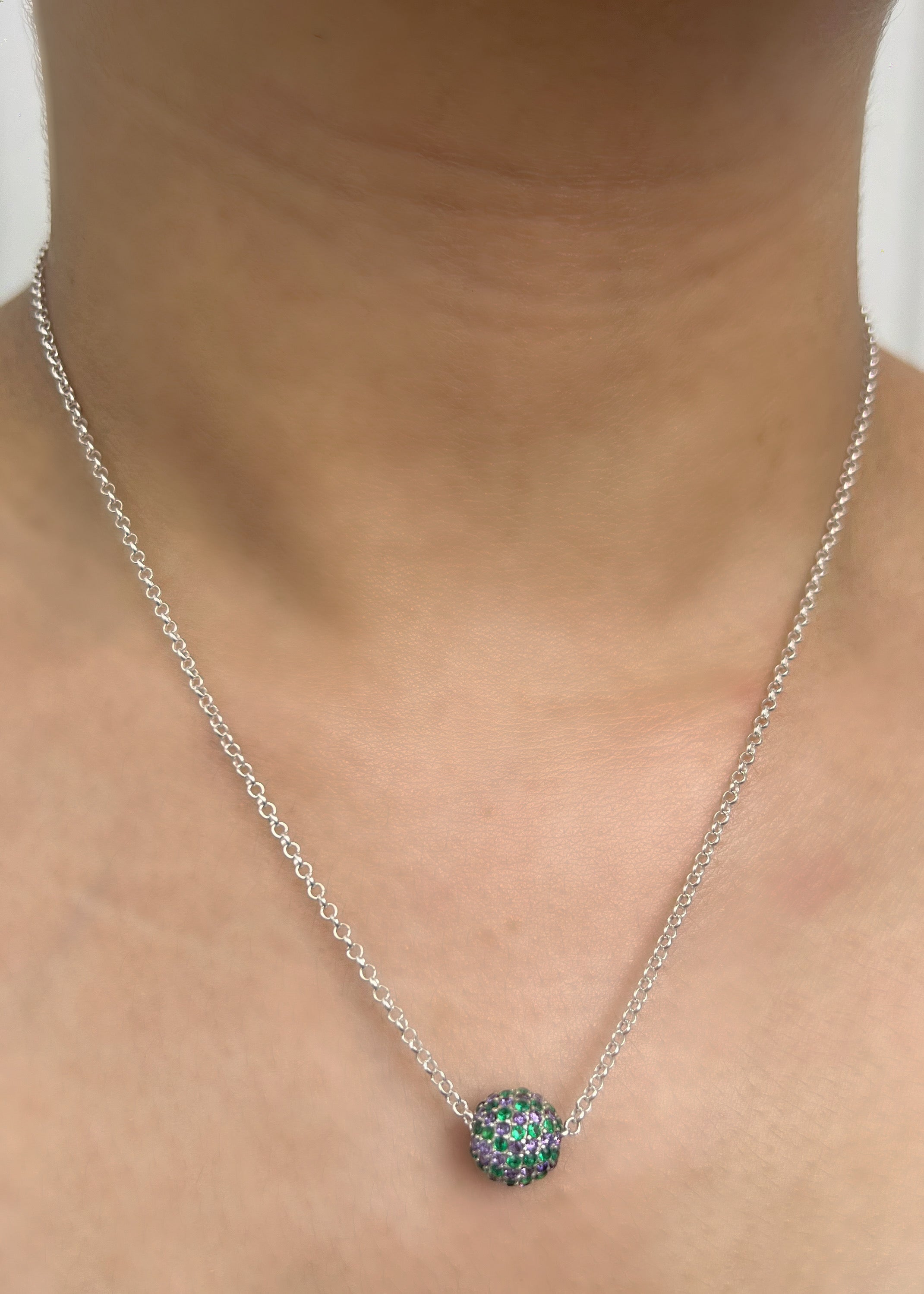 Cadena aro seguido con bola de fuego multicolor 5.1gr / Largo 45cm / Plata P