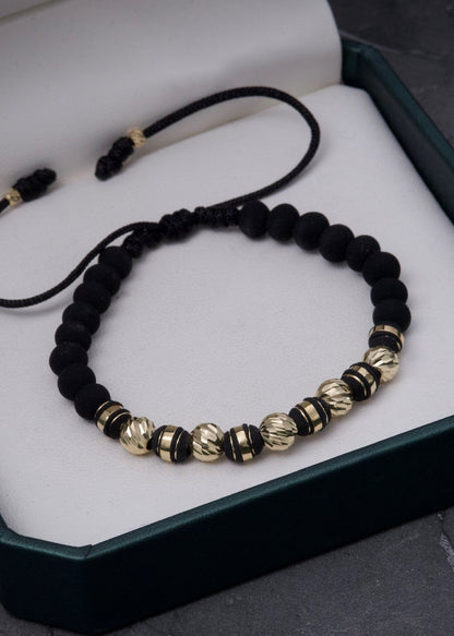 Pulsera en hilo negro con bolas diamantadas 1gr / Oro Amarillo (Joya) *