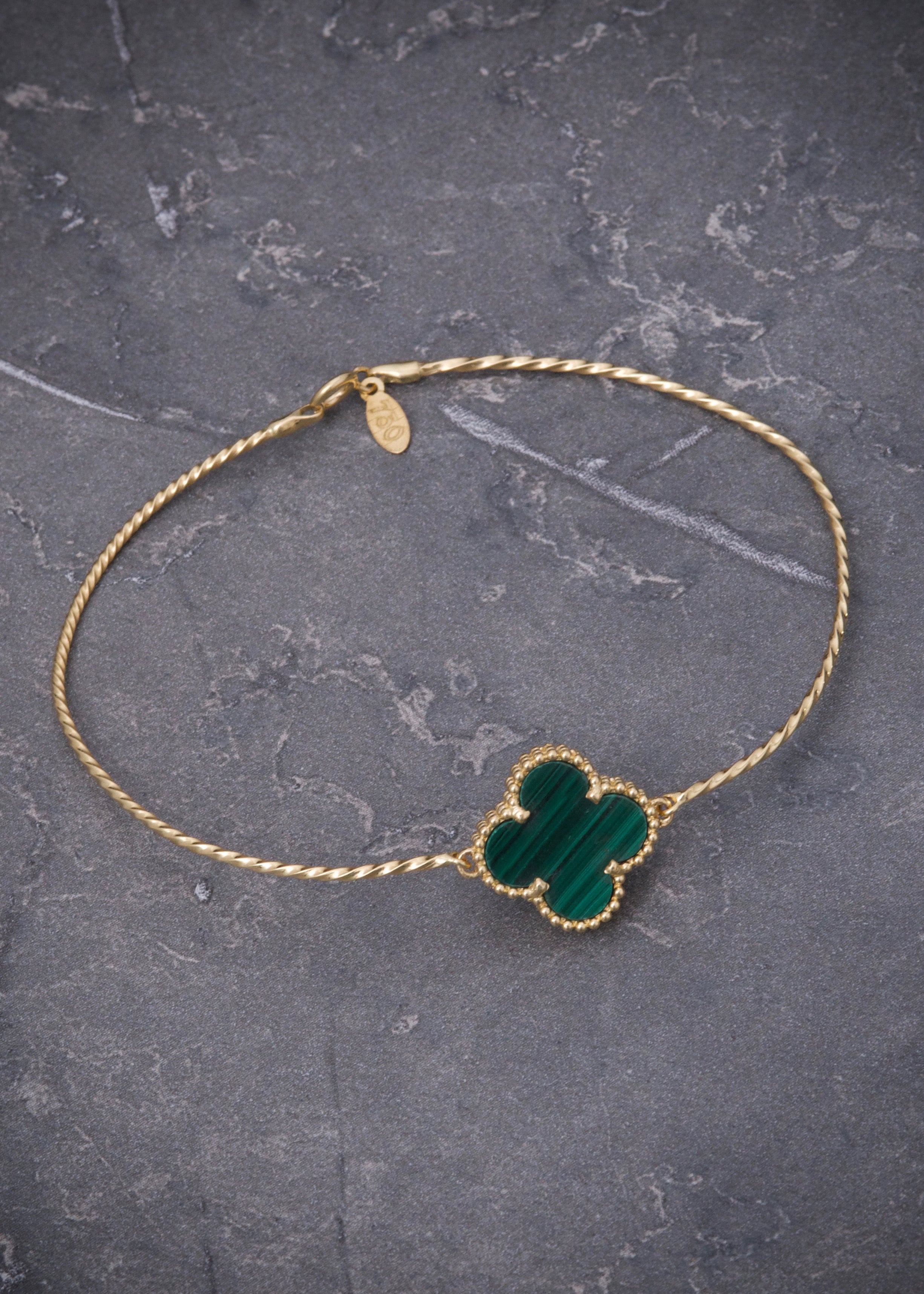 Pulso lucky clover piedra verde 3.65gr / Largo 16cm / Oro Amarillo italy cte M