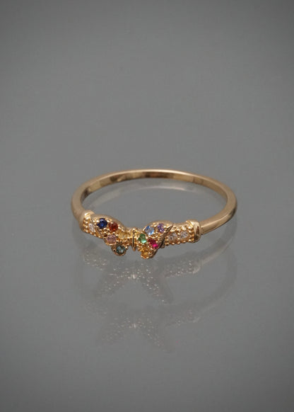 Anillo mariposa con swarovski multicolor 1.6gr / Talla 5 1/2 — Oro Amarillo