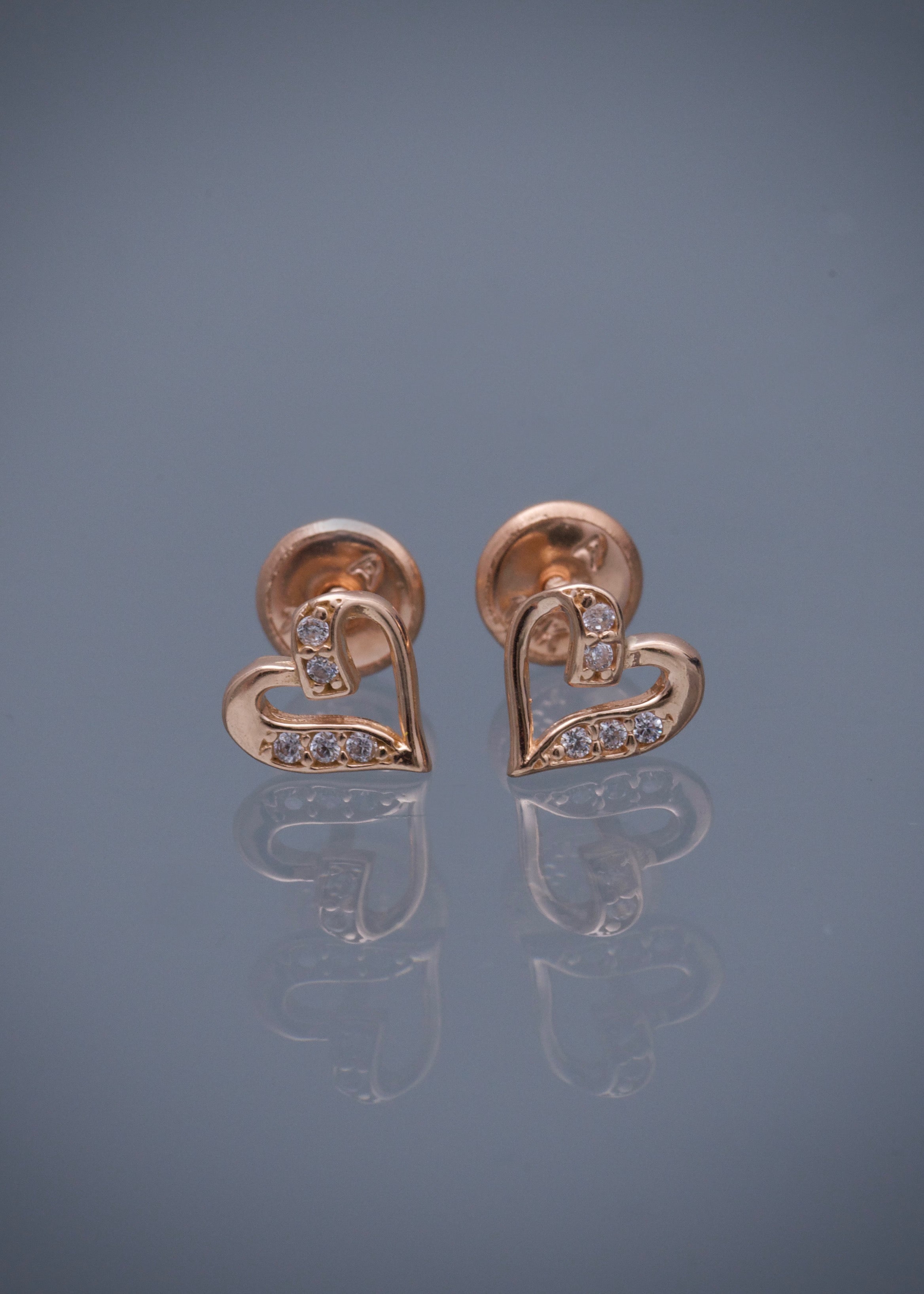 Topos corazon con swarovski blanco 0.85gr / Largo 0.67cm / Oro Rosado Nac M