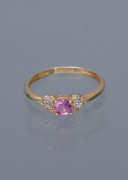 Solitario con swarovski rosado y blanco 1.7gr / Talla 6 1/4 / Oro Amarillo Nac B