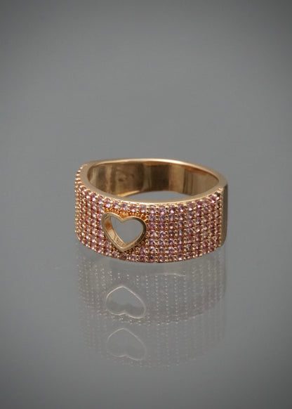Anillo corazon con swarovski rosado 5gr / Talla 6 1/4 / Oro Amarillo Nac B
