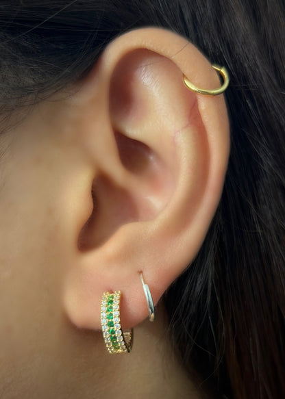 Candongas con swarovski verde y blanco 3gr / Largo 1.2cm / Oro Amarillo Nac B