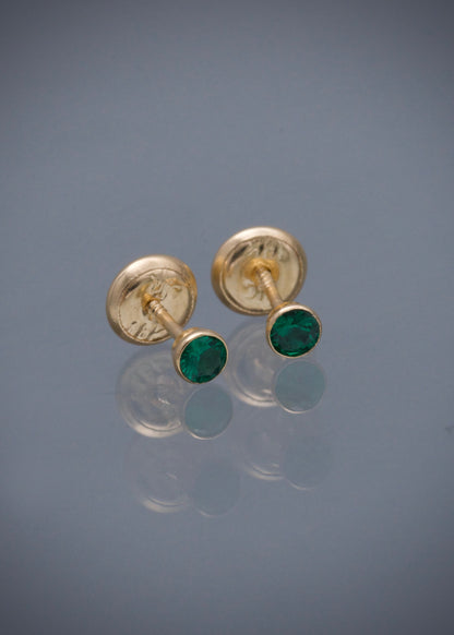 Topos circulo con swarovski verde 0.5gr / Largo 0.33cm / Oro Amarillo Nac*