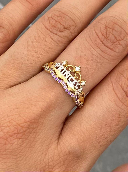 Anillo princesa con swarovski morado 2.55gr / Talla 6 3/4 — Oro Amarillo