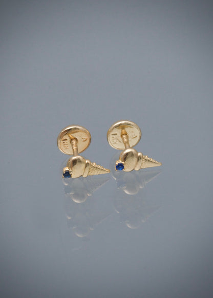 Topos helado con swarovski azul 0.7gr / Largo 0.7cm / Oro Amarillo Nac P