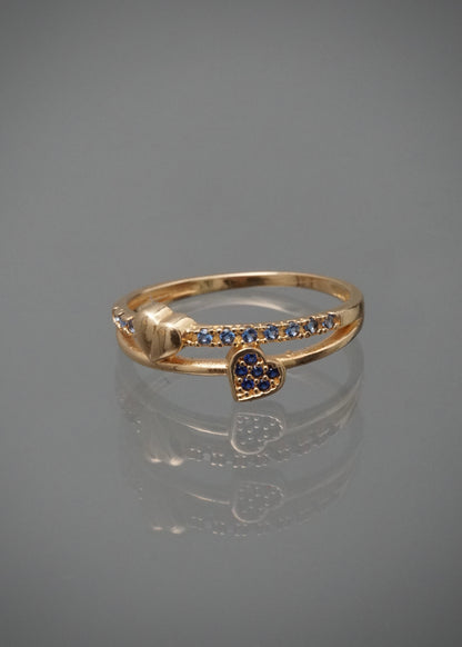 Anillo corazones con swarovski azul 2.3gr / Talla 7 1/ 4 / Oro Amarillo Nac B