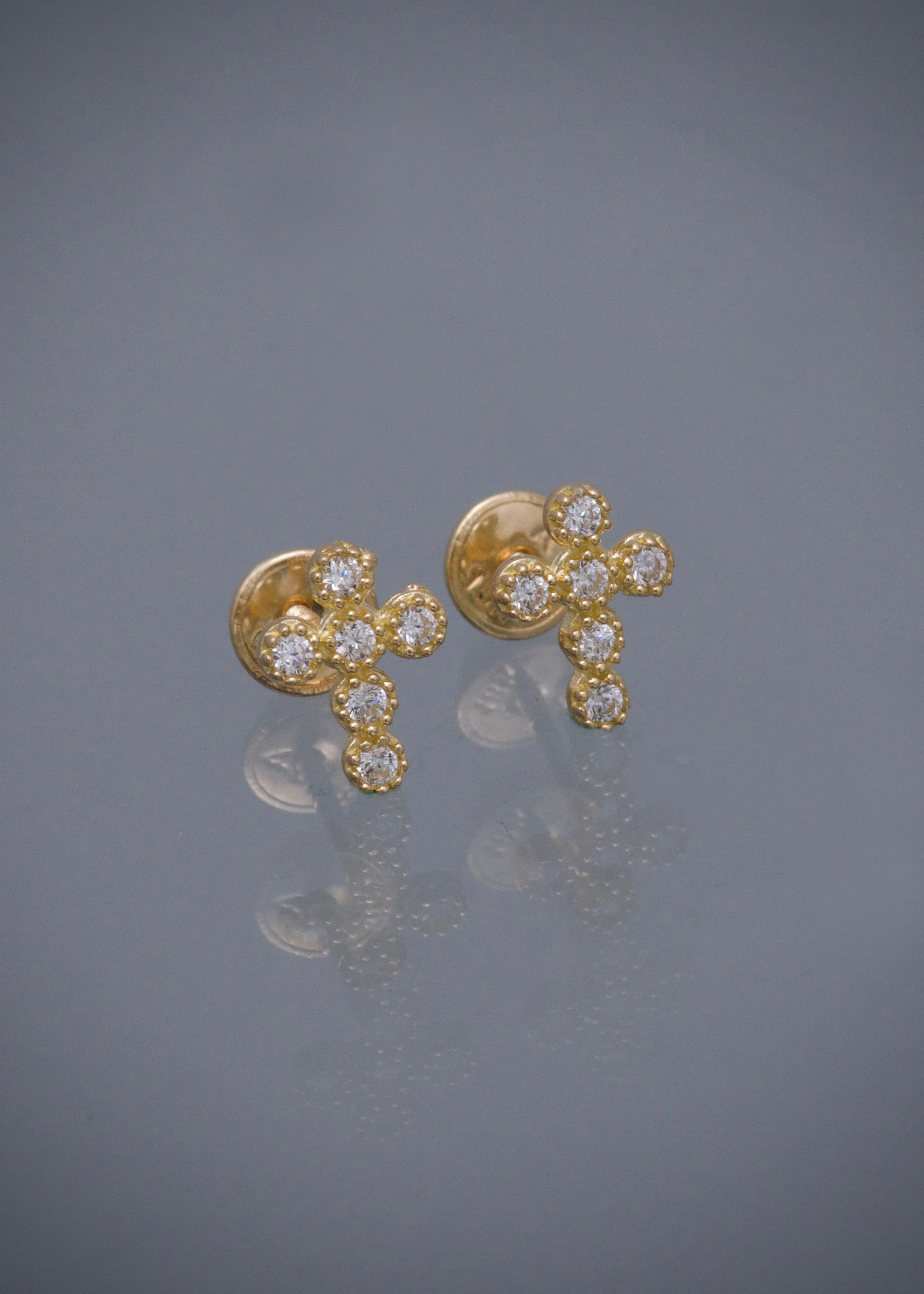 Topos cruz con swarovski blanco 1.1gr / Largo 0.9cm / Oro Amarillo Nac M